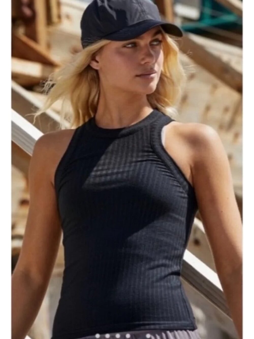Free People Movement Black Ribbed Blissed Out Tank Top